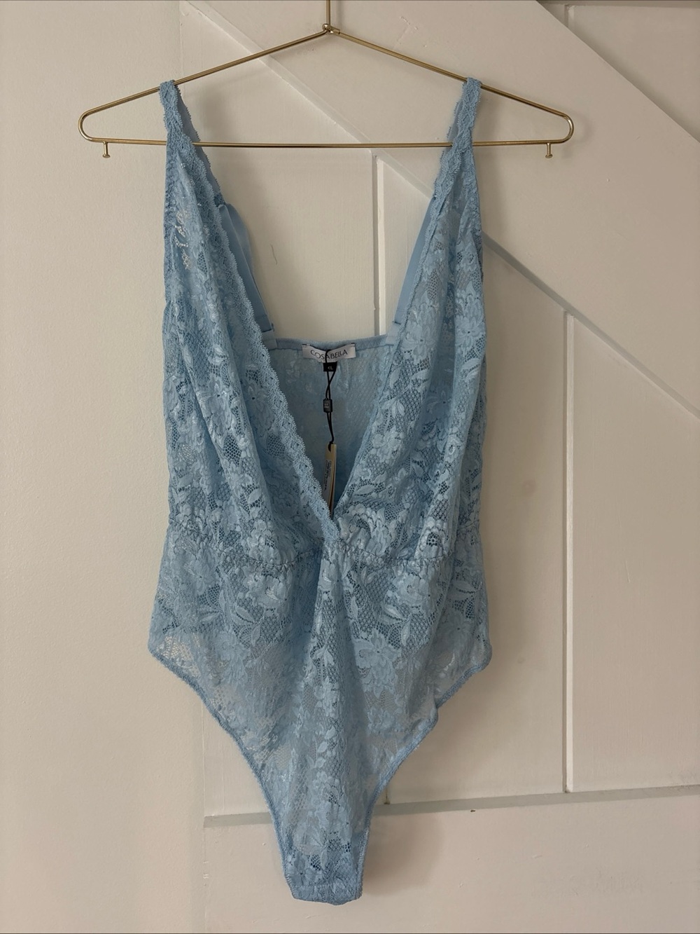 Cosabella Light Blue Lace Floral One Piece Bodysuit Teddy XL Adjustable Straps
